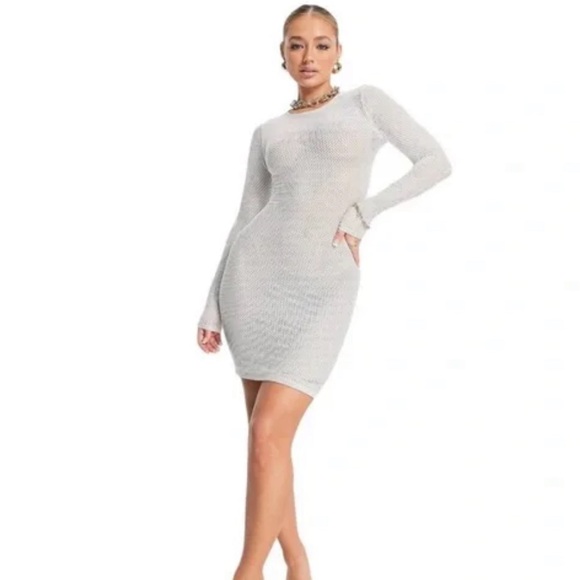 SOLD !! Naked Wardrobe Caught Up Mesh Long sleeve white Dress - Medium - Picture 4 of 10